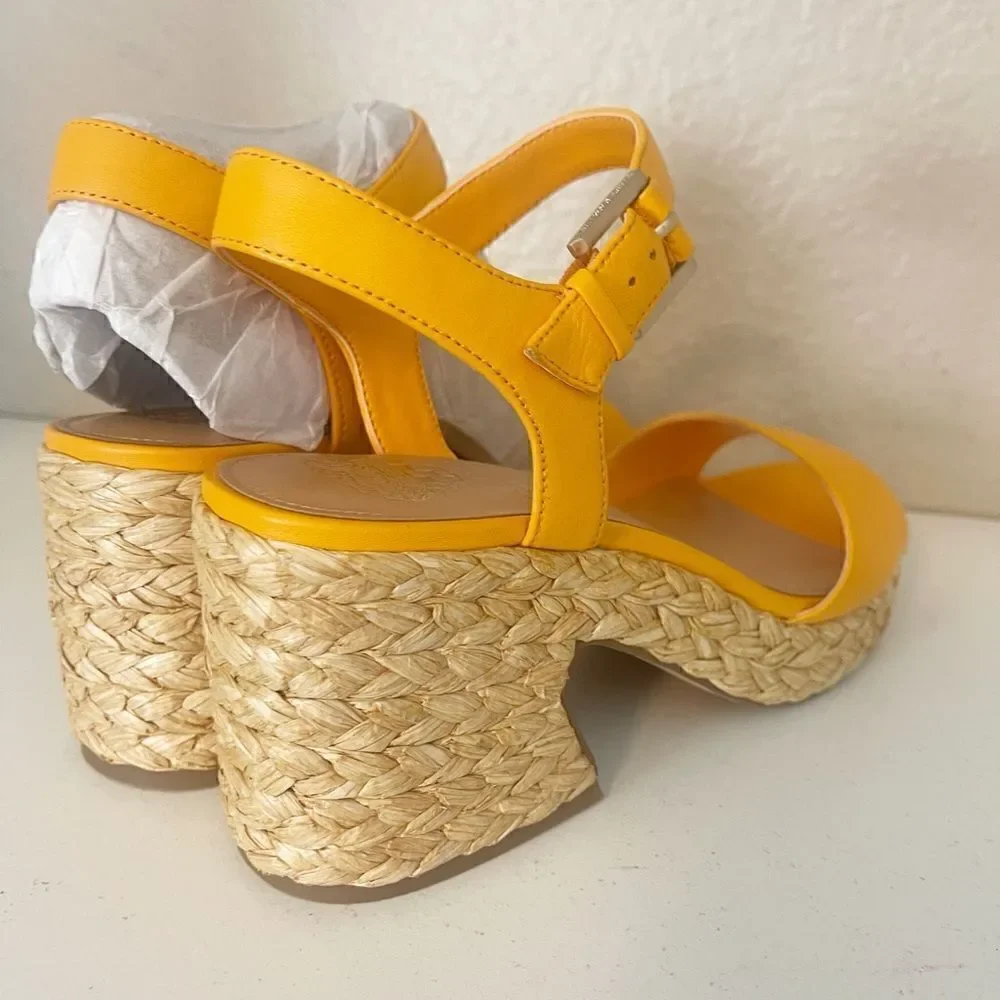 Vince Camuto Mango Sorbet Ranneli Leather Espadrille Wedge Sandal 7.5. New